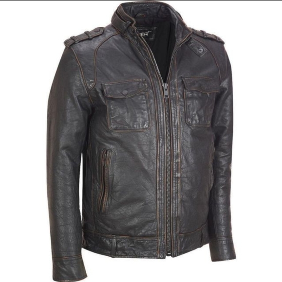 Black Rivet Distressed Leather Jacket 